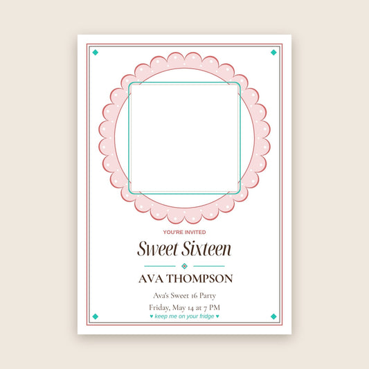 Sweet 16 party invitation photo magnet card in the Lace Medallion design