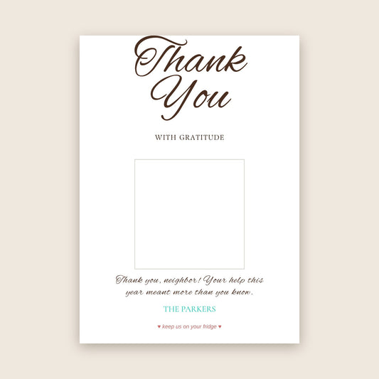 Thank You photo magnet card in the Big Script design