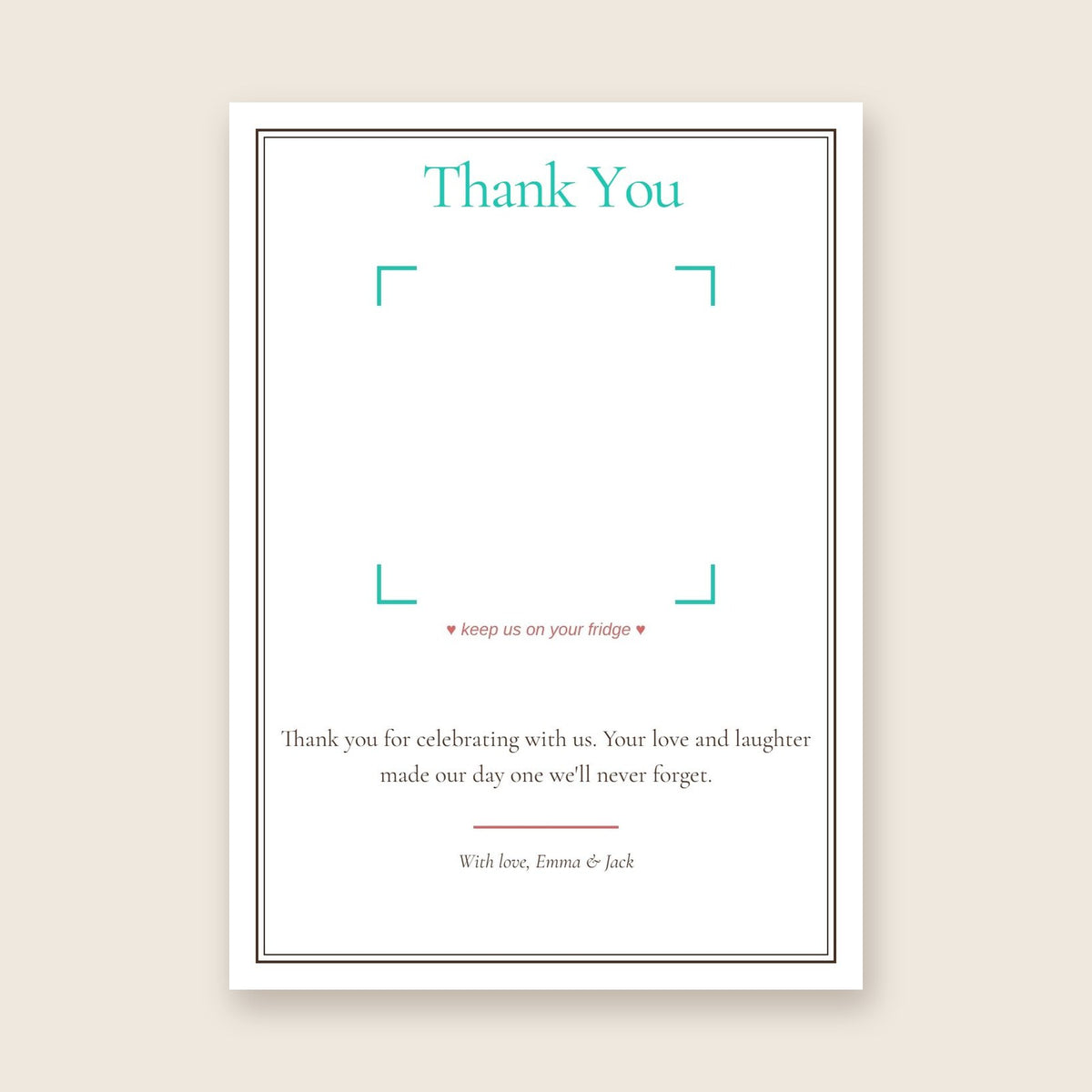 Thank You photo magnet card, design A, with a photo magnet and your own message