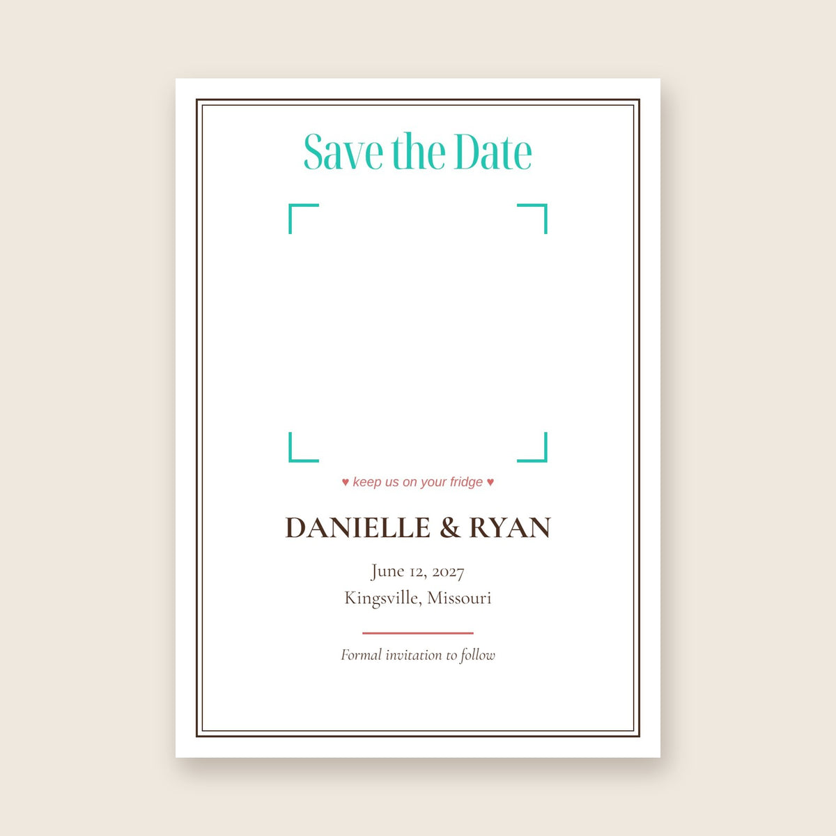 Wedding save the date photo magnet card in the Framed Keepsake design with the couple's names, date and town