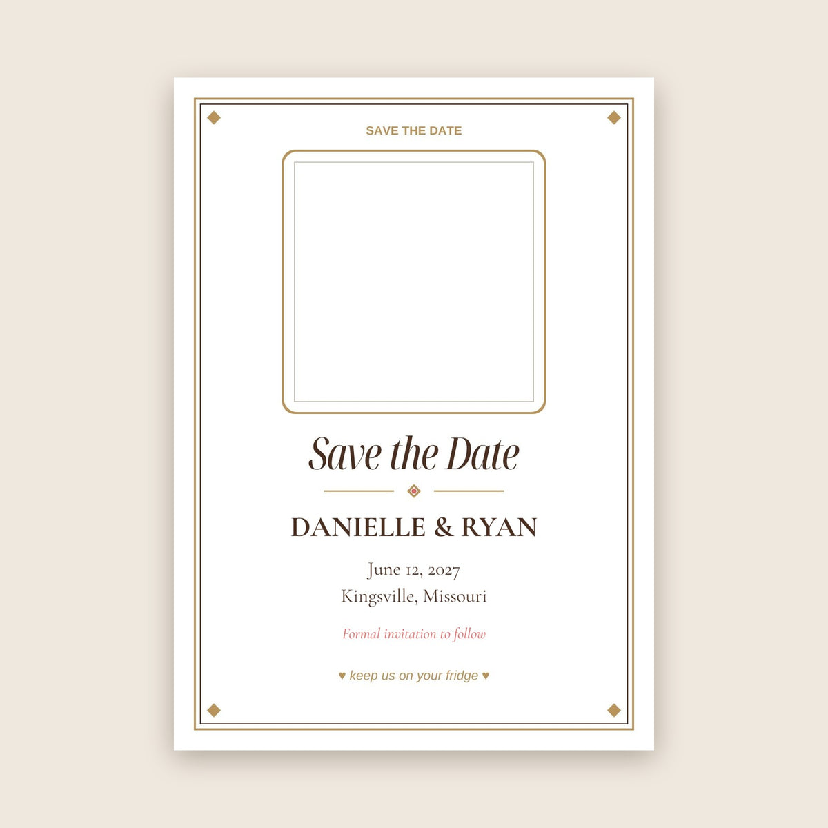 Wedding save the date photo magnet card in the Gilded Ornate design