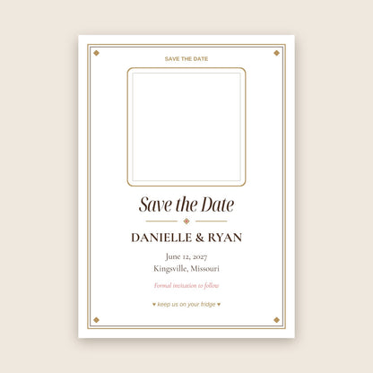 Wedding save the date photo magnet card in the Gilded Ornate design