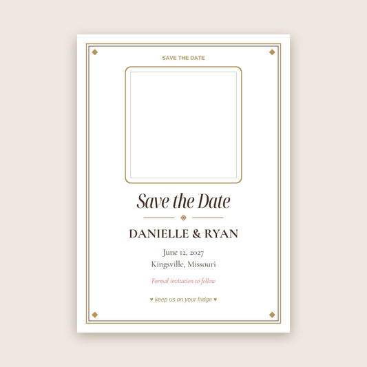 Wedding save the date photo magnet card in the Gilded Ornate design